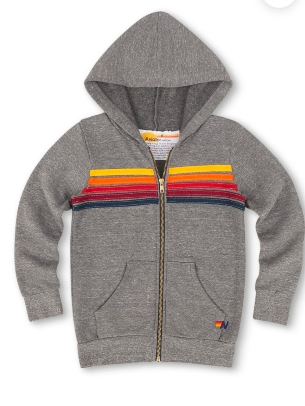 Aviator Nation Gray Rainbow Stripe Zip Up Hoodie Kids